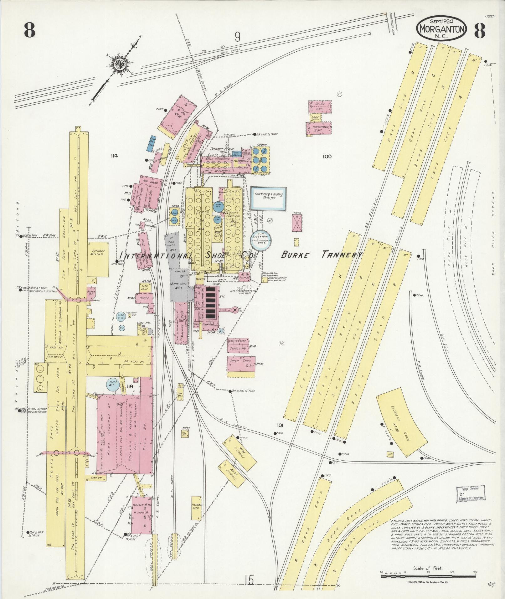 Sanborn Fire Insurance Map from Morganton, Burke County, North Carolina (1924), Sheet #0008 - Complete Map Set gallery image, historic Sanborn map, vintage wall art, North Carolina North Carolina