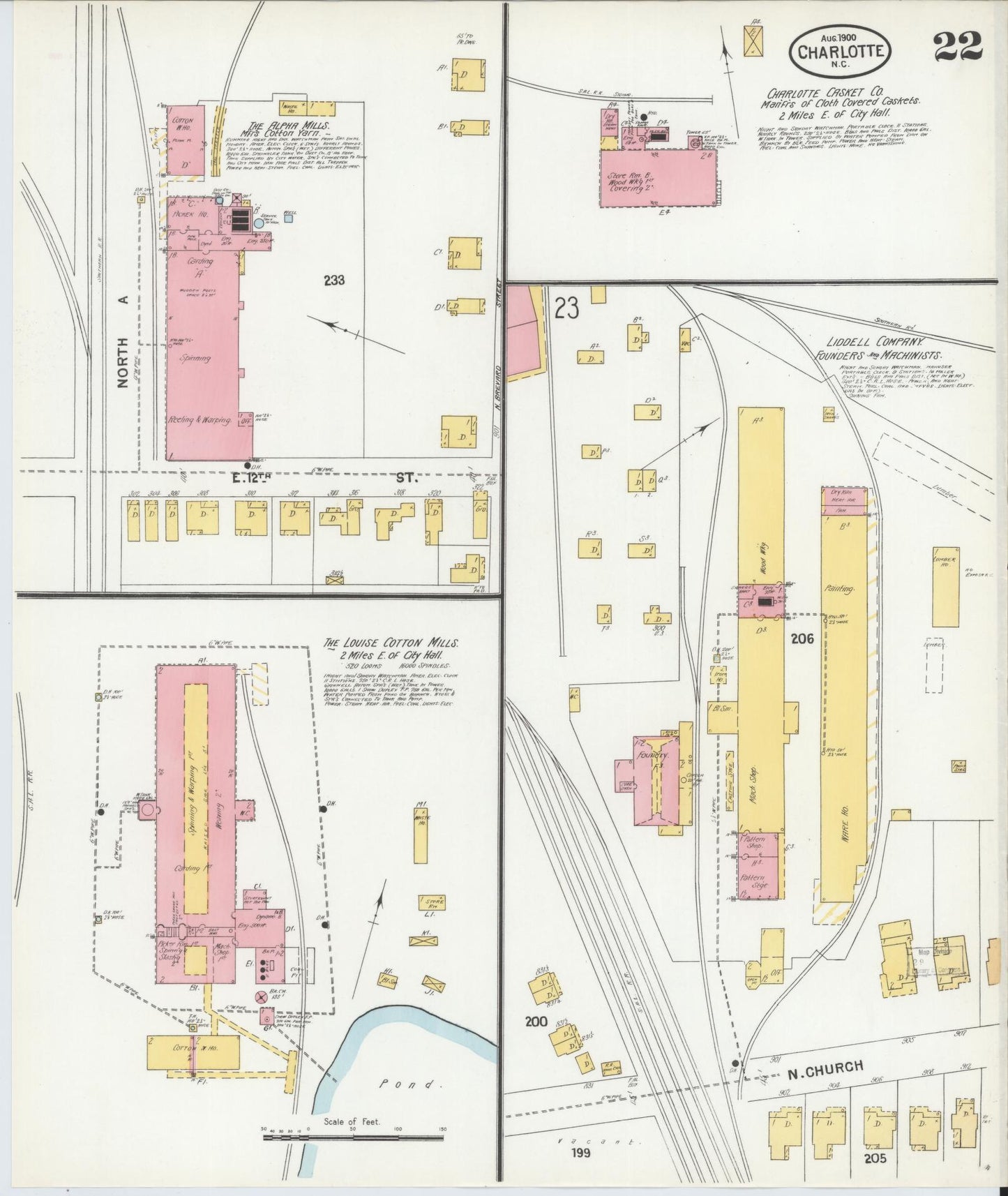 Sanborn Fire Insurance Map from Charlotte, Mecklenburg County, North Carolina (1900), Sheet #0022 - Complete Map Set gallery image, historic Sanborn map, vintage wall art, North Carolina North Carolina