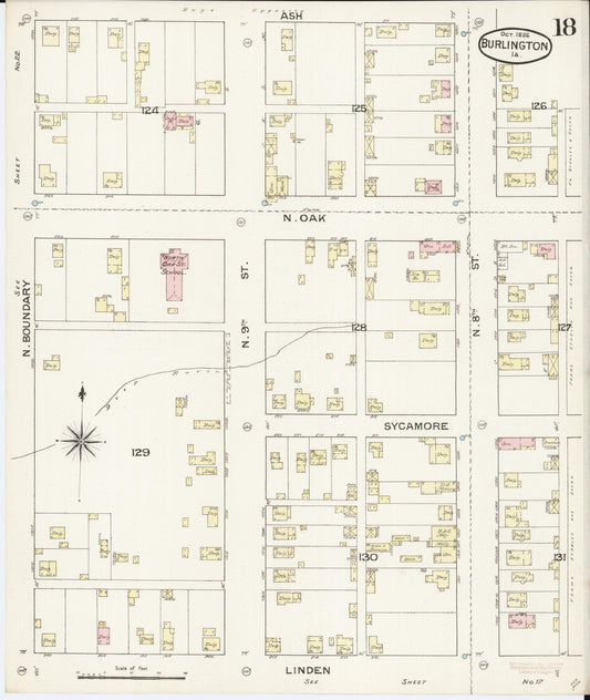 Sanborn Fire Insurance Map from Burlington, Des Moines County, Iowa (1888), Sheet #0018 - Historic Sanborn Fire Insurance Map Print, vintage old map wall art