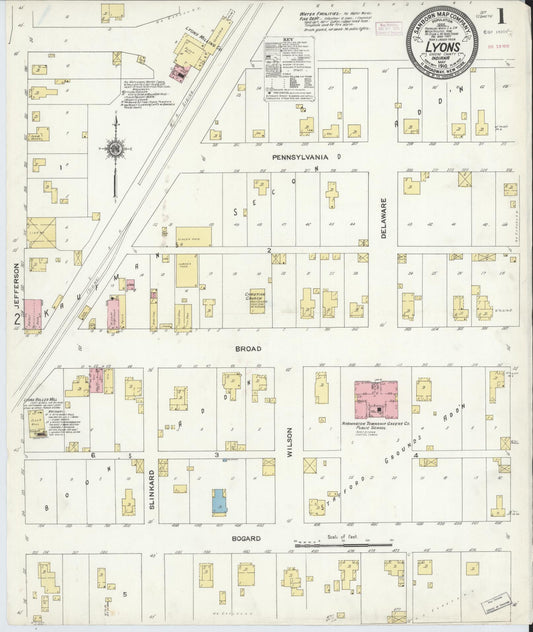 Sanborn Fire Insurance Map from Lyons, Greene County, Indiana (1910), Sheet #0001 - Historic Sanborn Fire Insurance Map Print, vintage old map wall art, antique decor, genealogy gift, Indiana Indiana map
