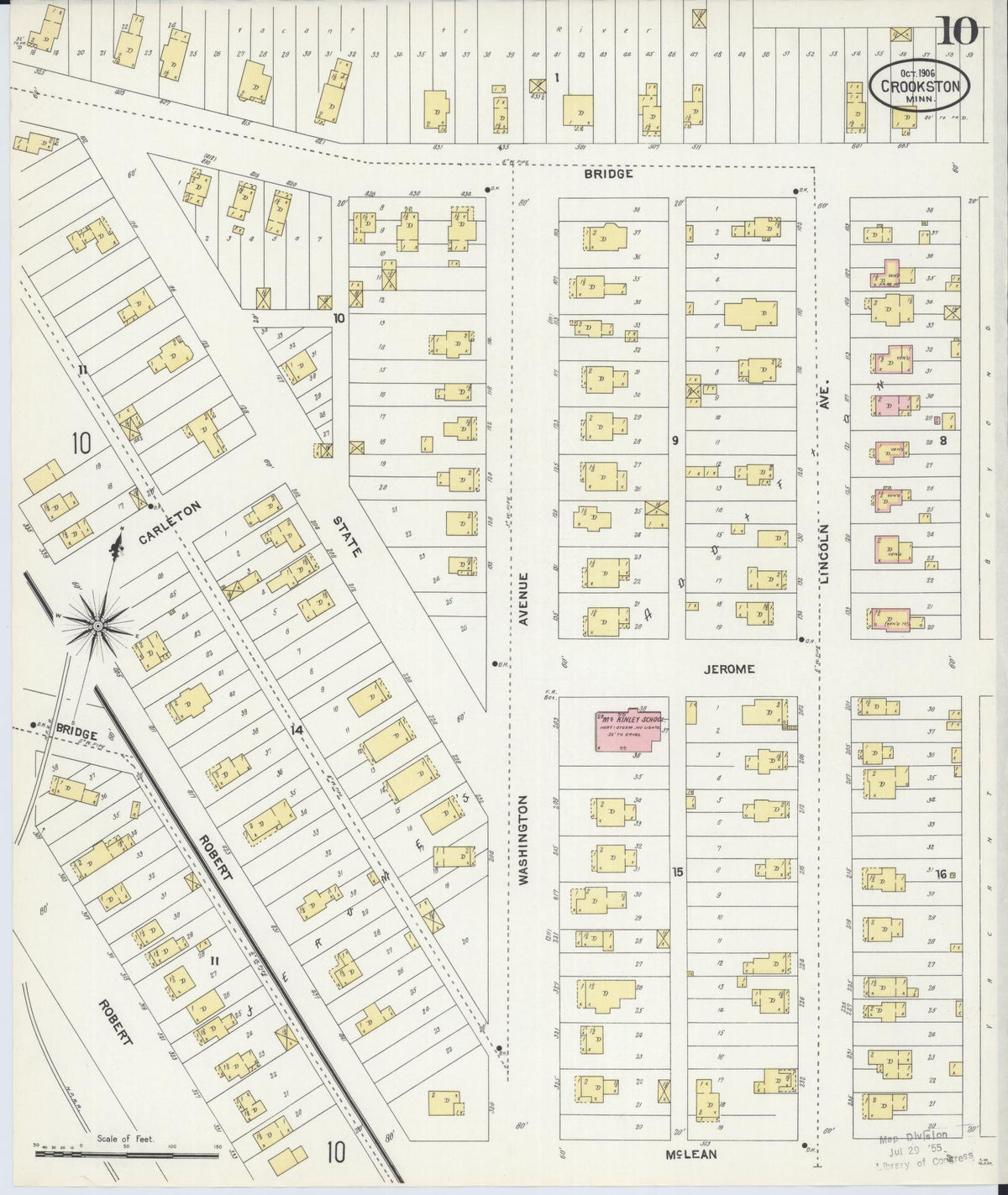 Sanborn Fire Insurance Map from Crookston, Polk County, Minnesota (1906), Sheet #0010 - Historic Sanborn Fire Insurance Map Print, vintage old map wall art, antique decor, genealogy gift, Minnesota Minnesota map