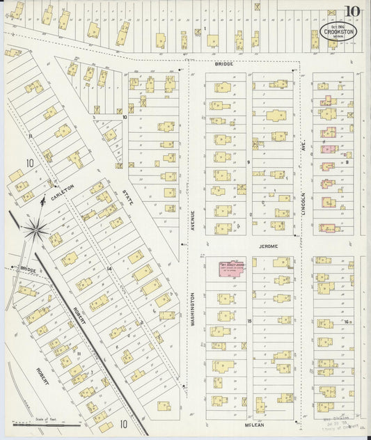 Sanborn Fire Insurance Map from Crookston, Polk County, Minnesota (1906), Sheet #0010 - Historic Sanborn Fire Insurance Map Print, vintage old map wall art, antique decor, genealogy gift, Minnesota Minnesota map