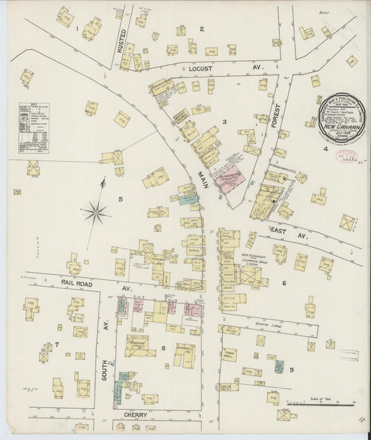 Sanborn Fire Insurance Map from New Canaan, Fairfield County, Connecticut (1889), Sheet #0001 - Historic Sanborn Fire Insurance Map Print, vintage old map wall art, antique decor, genealogy gift, Connecticut Connecticut map