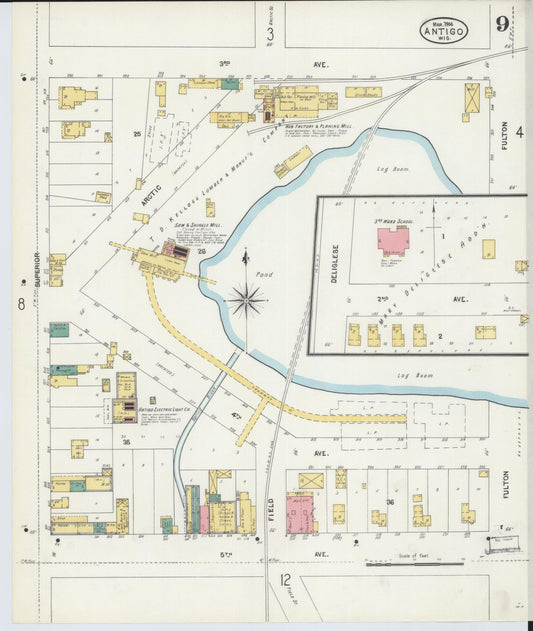 Sanborn Fire Insurance Map from Antigo, Langlade County, Wisconsin (1904), Sheet #0009 - Historic Sanborn Fire Insurance Map Print, vintage old map wall art, antique decor, genealogy gift, Wisconsin Wisconsin map