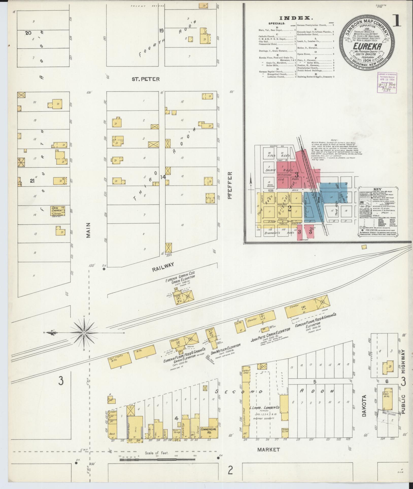 Sanborn Fire Insurance Map from Eureka, McPherson County, South Dakota (1904), Sheet #0001 - Complete Map Set gallery image, historic Sanborn map, vintage wall art, South Dakota South Dakota