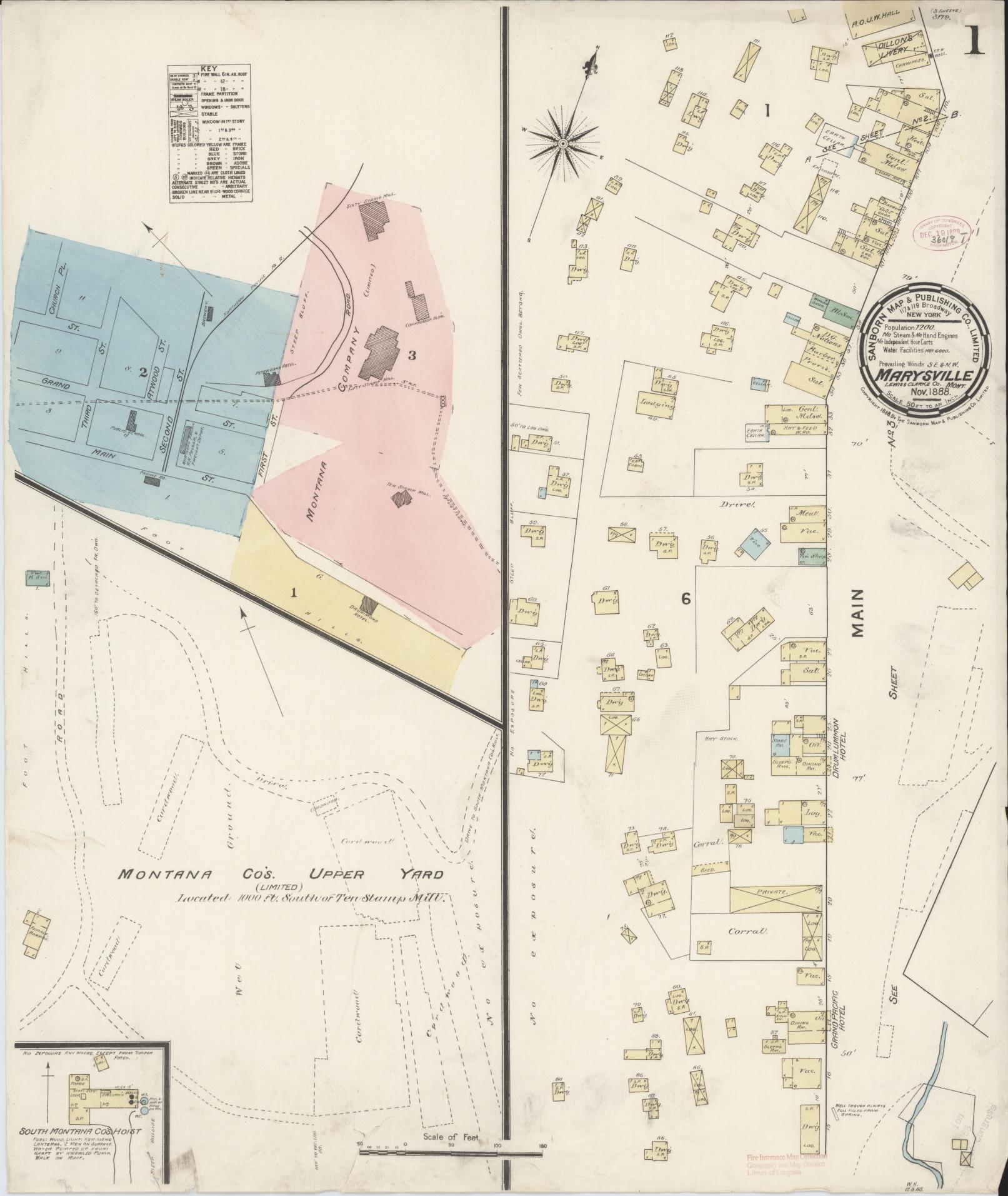 Sanborn Fire Insurance Map from Marysville, Lewis And Clark County, Montana (1888), Sheet #0001 - Complete Map Set gallery image, historic Sanborn map, vintage wall art, Montana Montana
