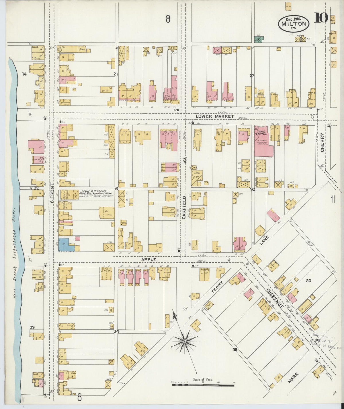 Sanborn Fire Insurance Map from Milton, Northumberland County, Pennsylvania (1906), Sheet #0010 - Complete Map Set gallery image, historic Sanborn map, vintage wall art, Pennsylvania Pennsylvania