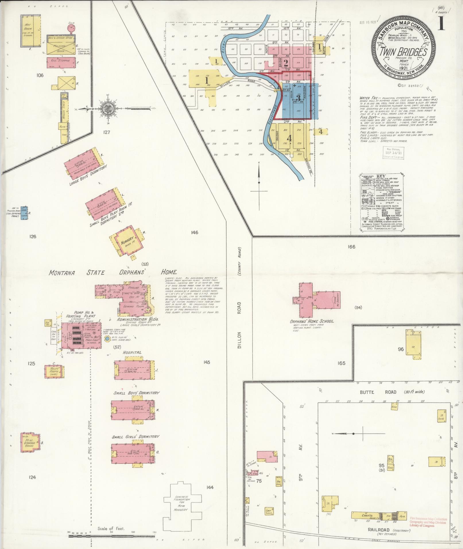 Sanborn Fire Insurance Map from Twin Bridges, Madison County, Montana (1921), Sheet #0001 - Historic Sanborn Fire Insurance Map Print, vintage old map wall art, antique decor, genealogy gift, Montana Montana map