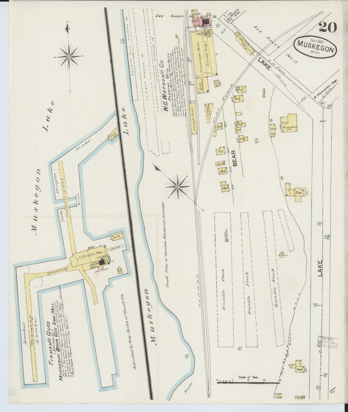 Sanborn Fire Insurance Map from Muskegon, Muskegon County, Michigan (1887), Sheet #0020 - Historic Sanborn Fire Insurance Map Print, vintage old map wall art, antique decor, genealogy gift, Michigan Michigan map
