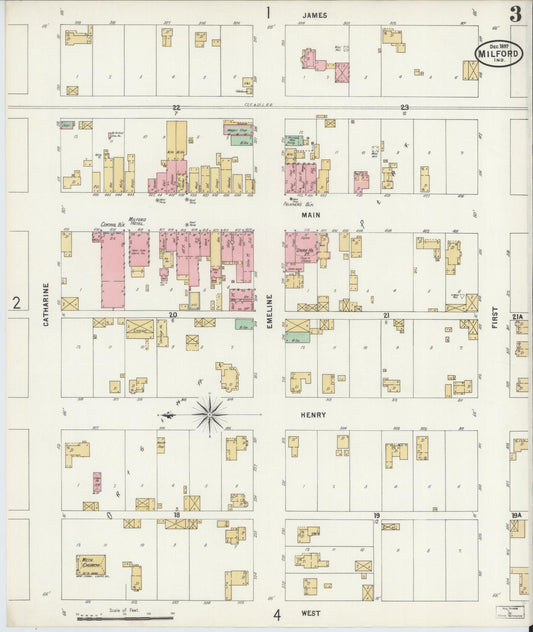 Sanborn Fire Insurance Map from Milford, Kosciusko County, Indiana (1897), Sheet #0003 - Historic Sanborn Fire Insurance Map Print, vintage old map wall art, antique decor, genealogy gift, Indiana Indiana map