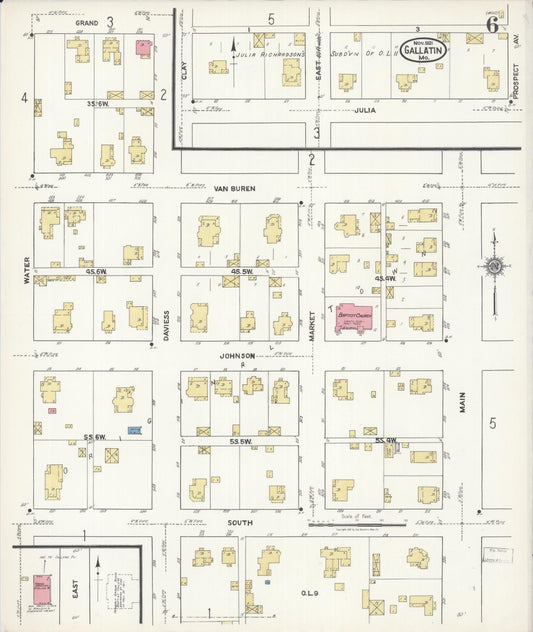 Sanborn Fire Insurance Map from Gallatin, Daviess County, Missouri (1921), Sheet #0006 - Historic Sanborn Fire Insurance Map Print, vintage old map wall art, antique decor, genealogy gift, Missouri Missouri map
