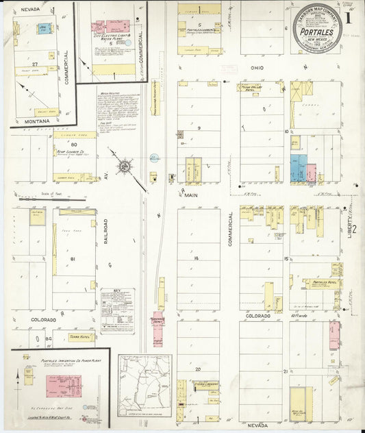 Sanborn Fire Insurance Map from Portales, Roosevelt County, New Mexico (1913), Sheet #0001 - Historic Sanborn Fire Insurance Map Print, vintage old map wall art, antique decor, genealogy gift, New Mexico New Mexico map