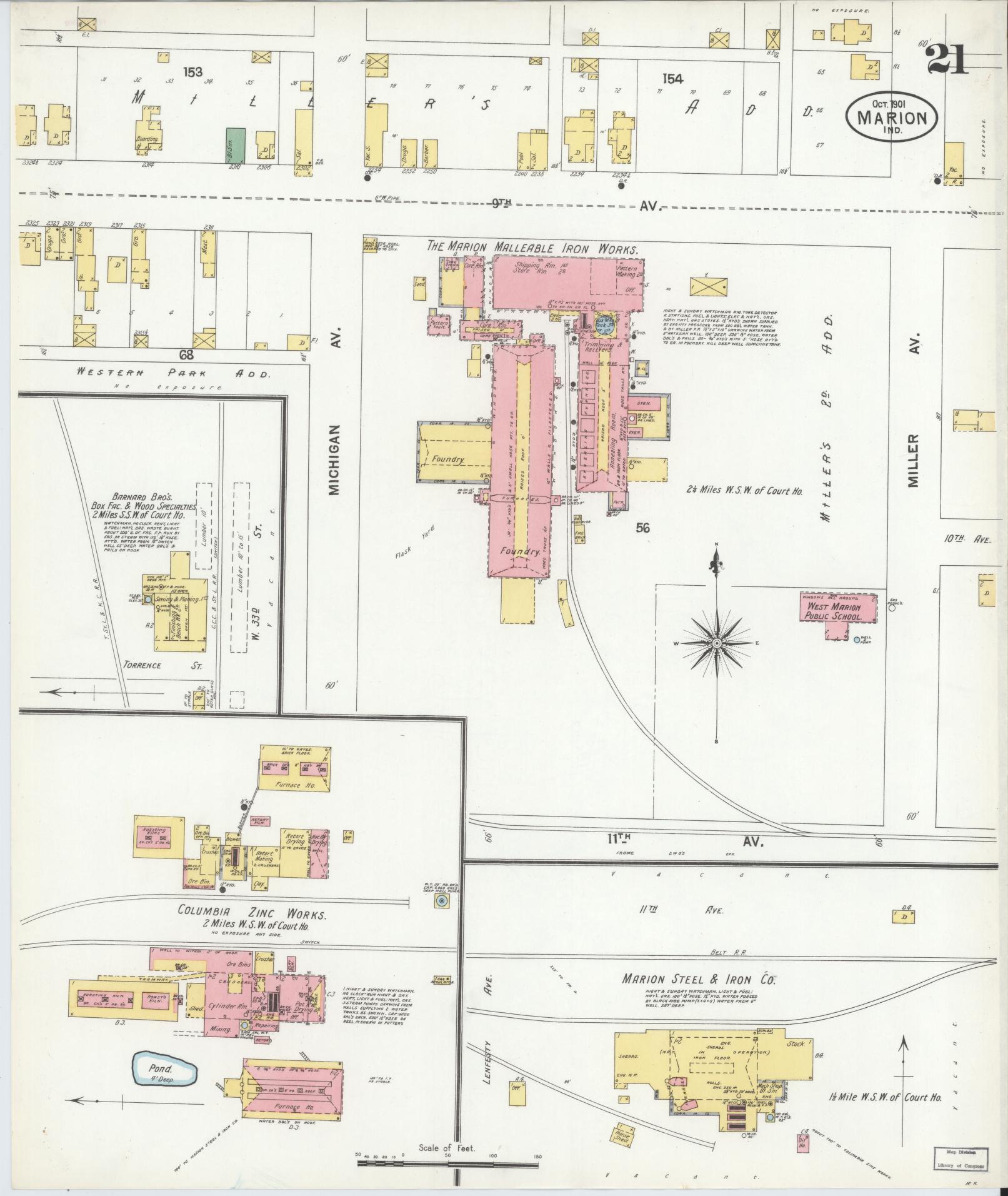 Sanborn Fire Insurance Map from Marion, Grant County, Indiana (1901), Sheet #0021 - Complete Map Set gallery image, historic Sanborn map, vintage wall art, Indiana Indiana