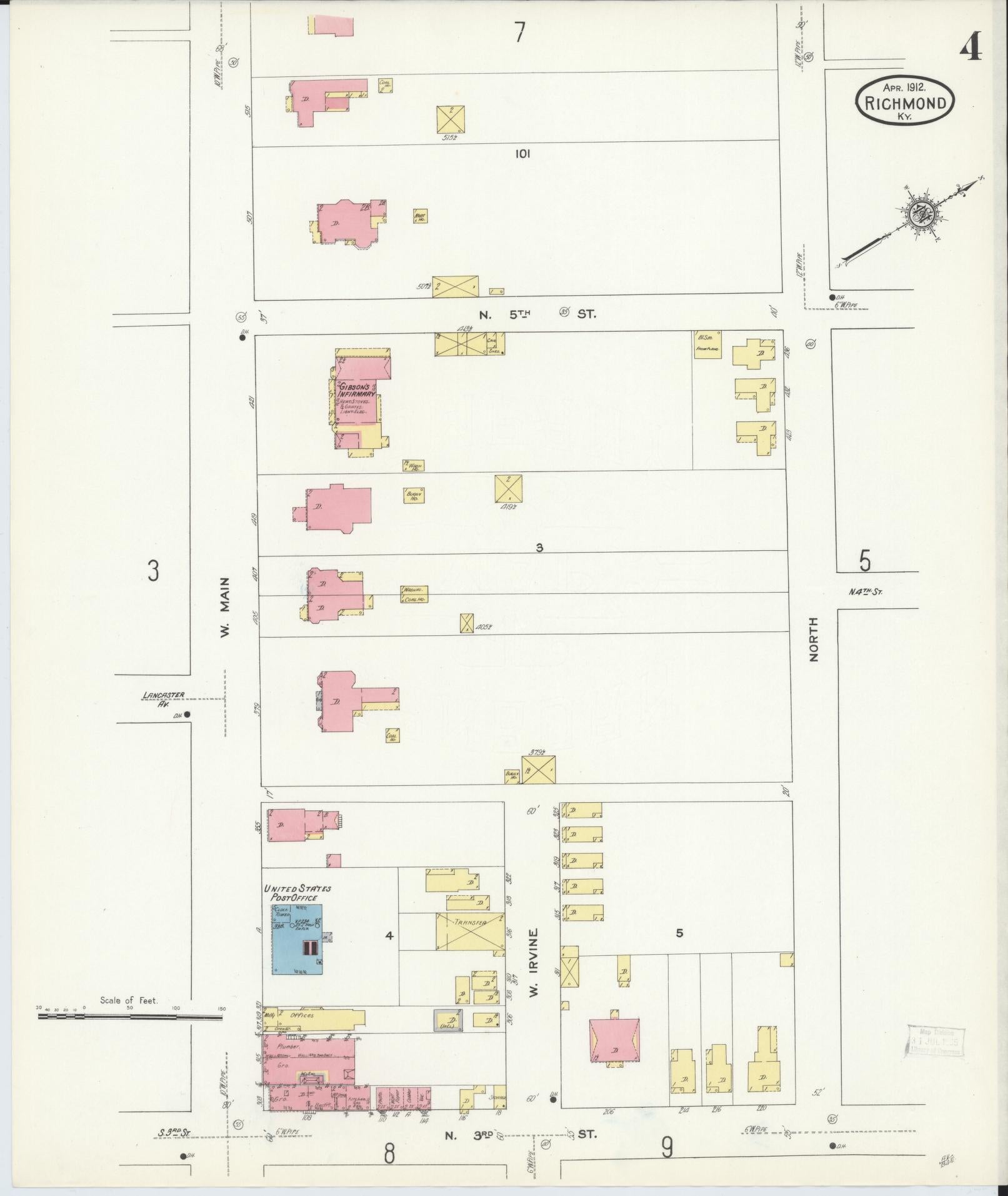 Sanborn Fire Insurance Map from Richmond, Madison County, Kentucky (1912), Sheet #0004 - Complete Map Set gallery image, historic Sanborn map, vintage wall art, Kentucky Kentucky