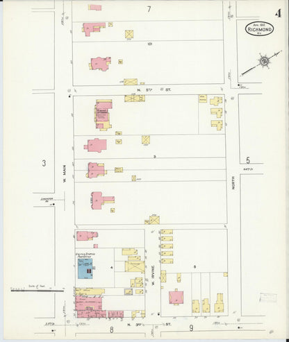 Sanborn Fire Insurance Map from Richmond, Madison County, Kentucky (1912), Sheet #0004 - Complete Map Set gallery image, historic Sanborn map, vintage wall art, Kentucky Kentucky