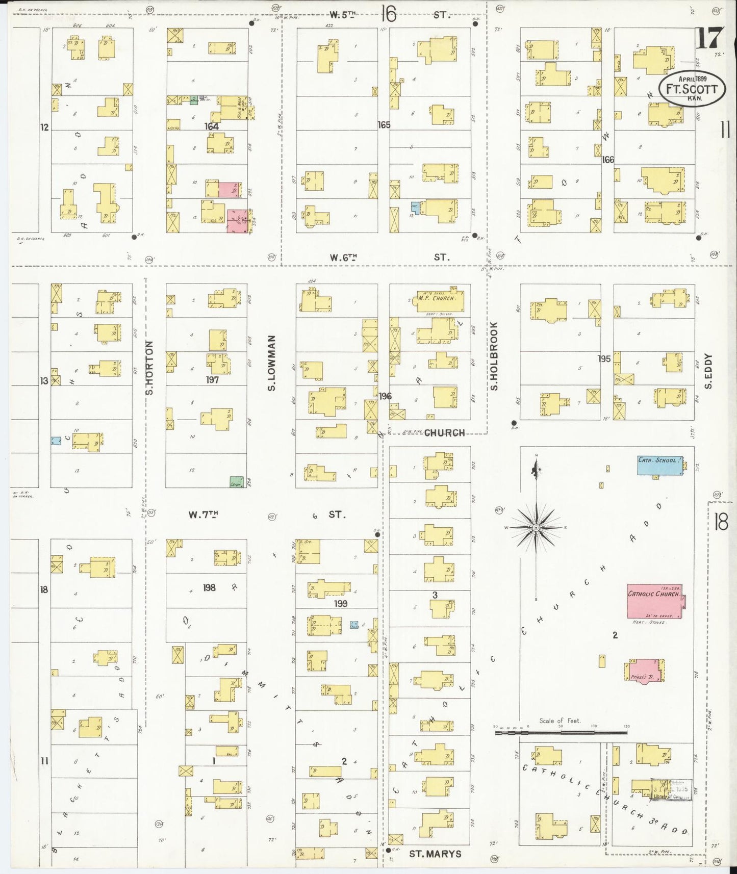 Sanborn Fire Insurance Map from Fort Scott, Bourbon County, Kansas (1899), Sheet #0017 - Historic Sanborn Fire Insurance Map Print, vintage old map wall art, antique decor, genealogy gift, Kansas Kansas map