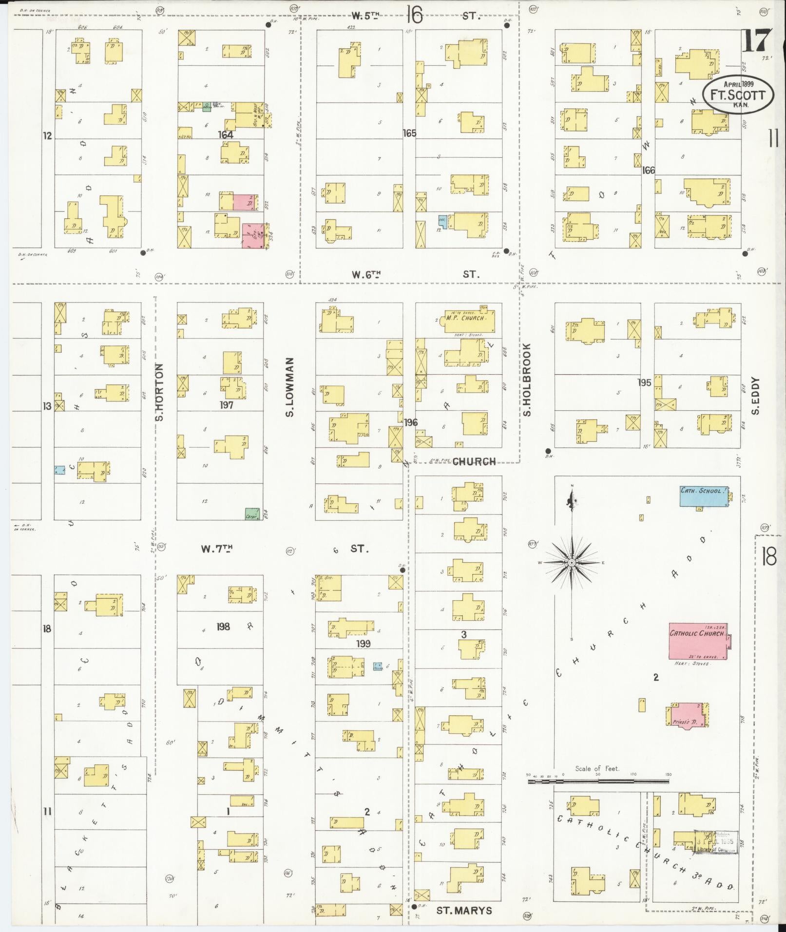 Sanborn Fire Insurance Map from Fort Scott, Bourbon County, Kansas (1899), Sheet #0017 - Historic Sanborn Fire Insurance Map Print, vintage old map wall art, antique decor, genealogy gift, Kansas Kansas map