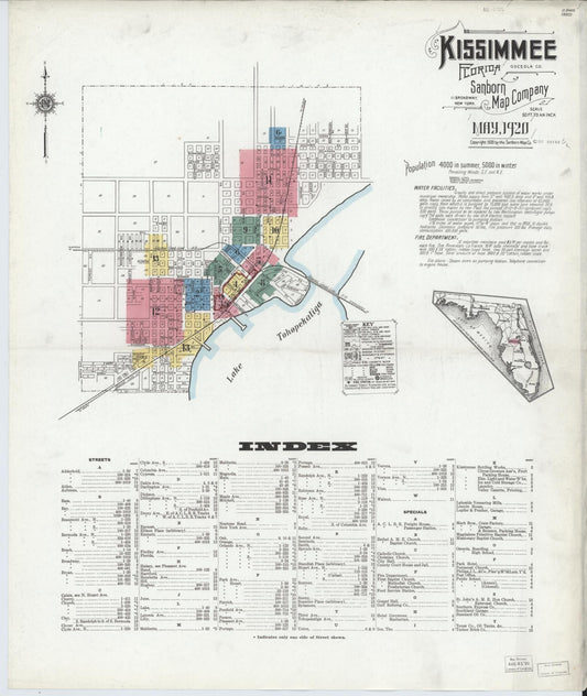 Sanborn Fire Insurance Map from Kissimmee, Osceola County, Florida (1920), Sheet #0001 - Complete Map Set gallery image, historic Sanborn map, vintage wall art, Florida Florida