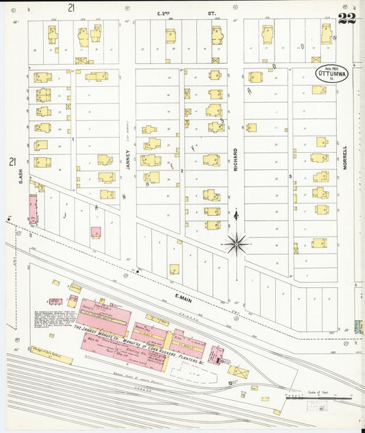 Sanborn Fire Insurance Map from Ottumwa, Wapello County, Iowa (1902), Sheet #0022 - Historic Sanborn Fire Insurance Map Print, vintage old map wall art