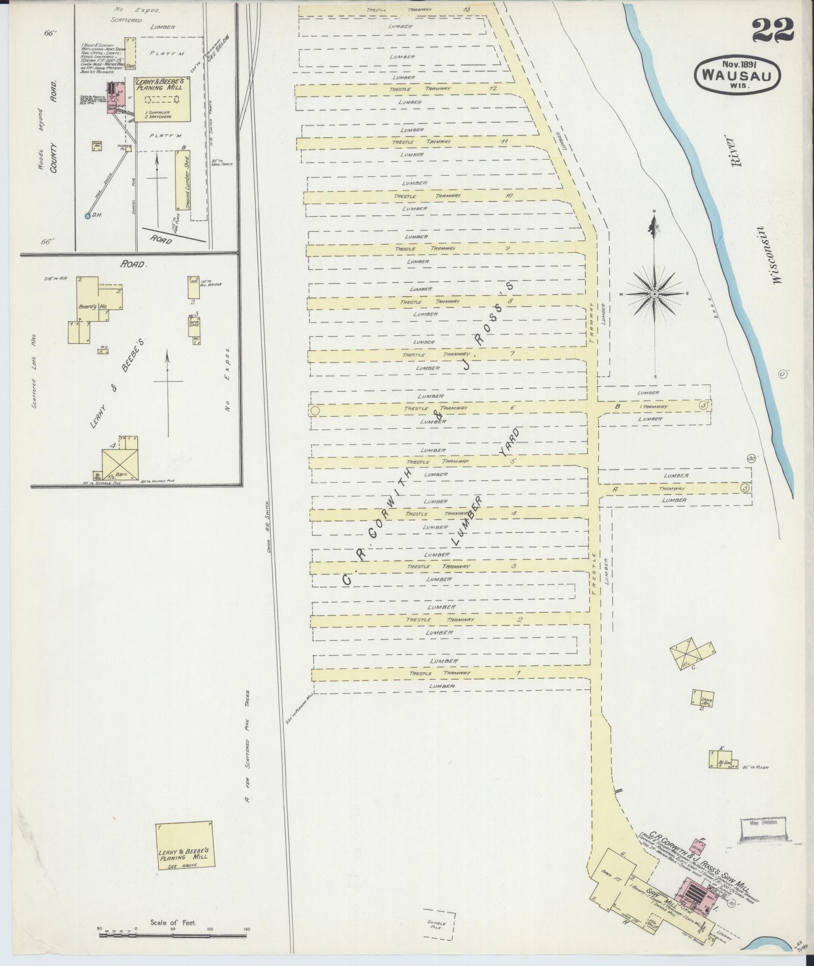 Sanborn Fire Insurance Map from Wausau, Marathon County, Wisconsin (1891), Sheet #0022 - Complete Map Set gallery image, historic Sanborn map, vintage wall art, Wisconsin Wisconsin