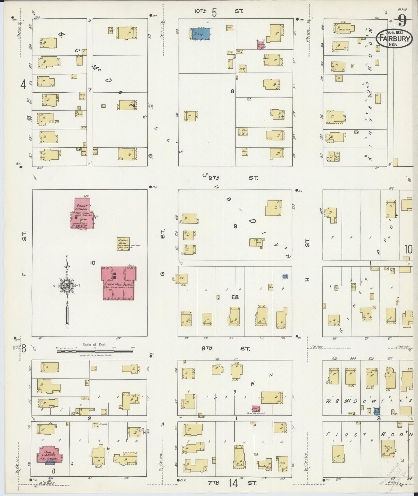 Sanborn Fire Insurance Map from Fairbury, Jefferson County, Nebraska (1921), Sheet #0009 - Historic Sanborn Fire Insurance Map Print, vintage old map wall art, antique decor, genealogy gift, Nebraska Nebraska map