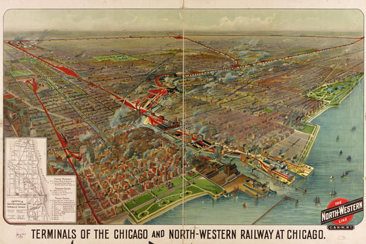 Terminals of the Chicago and North-Western Railway at Chicago (1902) – Historic Bird’s-Eye View Panorama Print