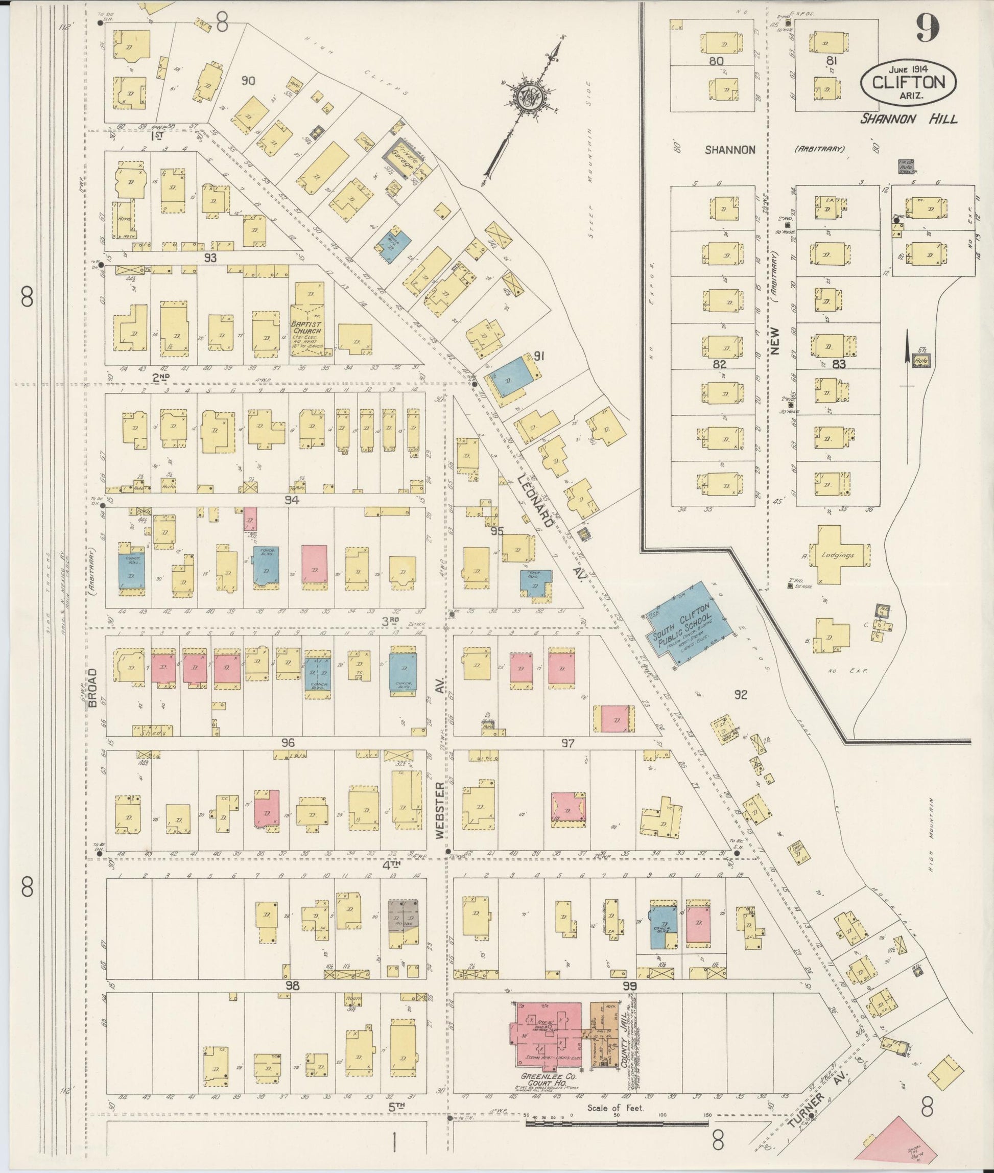 Sanborn Fire Insurance Map from Clifton, Greenlee County, Arizona (1914), Sheet #0009 - Historic Sanborn Fire Insurance Map Print, vintage old map wall art, antique decor, genealogy gift, Arizona Arizona map