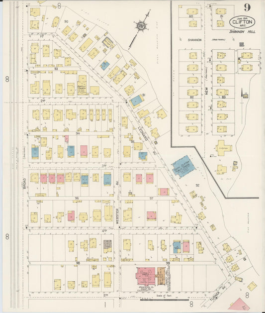 Sanborn Fire Insurance Map from Clifton, Greenlee County, Arizona (1914), Sheet #0009 - Historic Sanborn Fire Insurance Map Print, vintage old map wall art, antique decor, genealogy gift, Arizona Arizona map