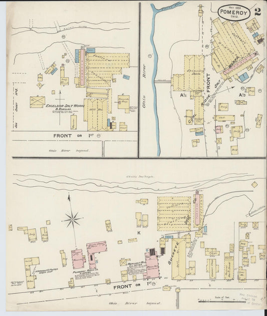 Sanborn Fire Insurance Map from Pomeroy, Meigs County, Ohio (1888), Sheet #0002 - Historic Sanborn Fire Insurance Map Print, vintage old map wall art, antique decor, genealogy gift, Ohio Ohio map