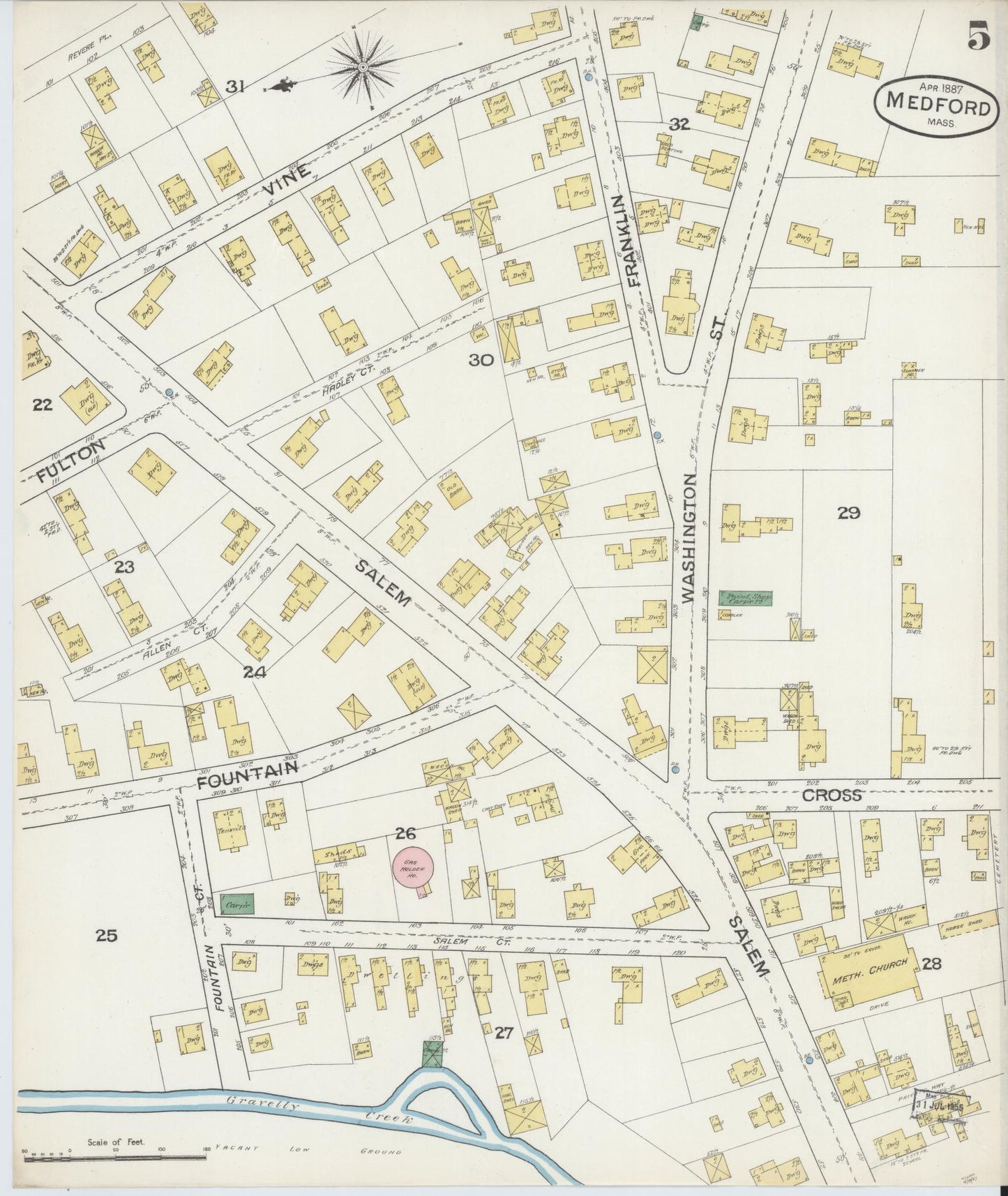 Sanborn Fire Insurance Map from Medford, Middlesex County, Massachusetts (1887), Sheet #0005 - Complete Map Set gallery image, historic Sanborn map, vintage wall art, Massachusetts Massachusetts