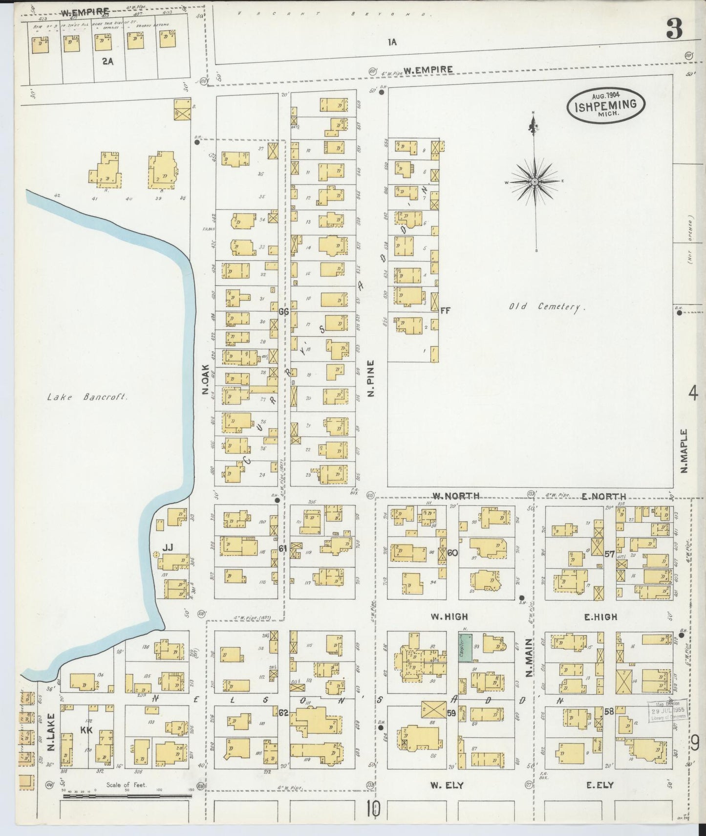 Sanborn Fire Insurance Map from Ishpeming, Marquette County, Michigan (1904), Sheet #0003 - Complete Map Set gallery image, historic Sanborn map, vintage wall art, Michigan Michigan