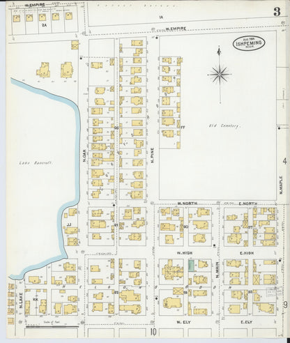 Sanborn Fire Insurance Map from Ishpeming, Marquette County, Michigan (1904), Sheet #0003 - Complete Map Set gallery image, historic Sanborn map, vintage wall art, Michigan Michigan