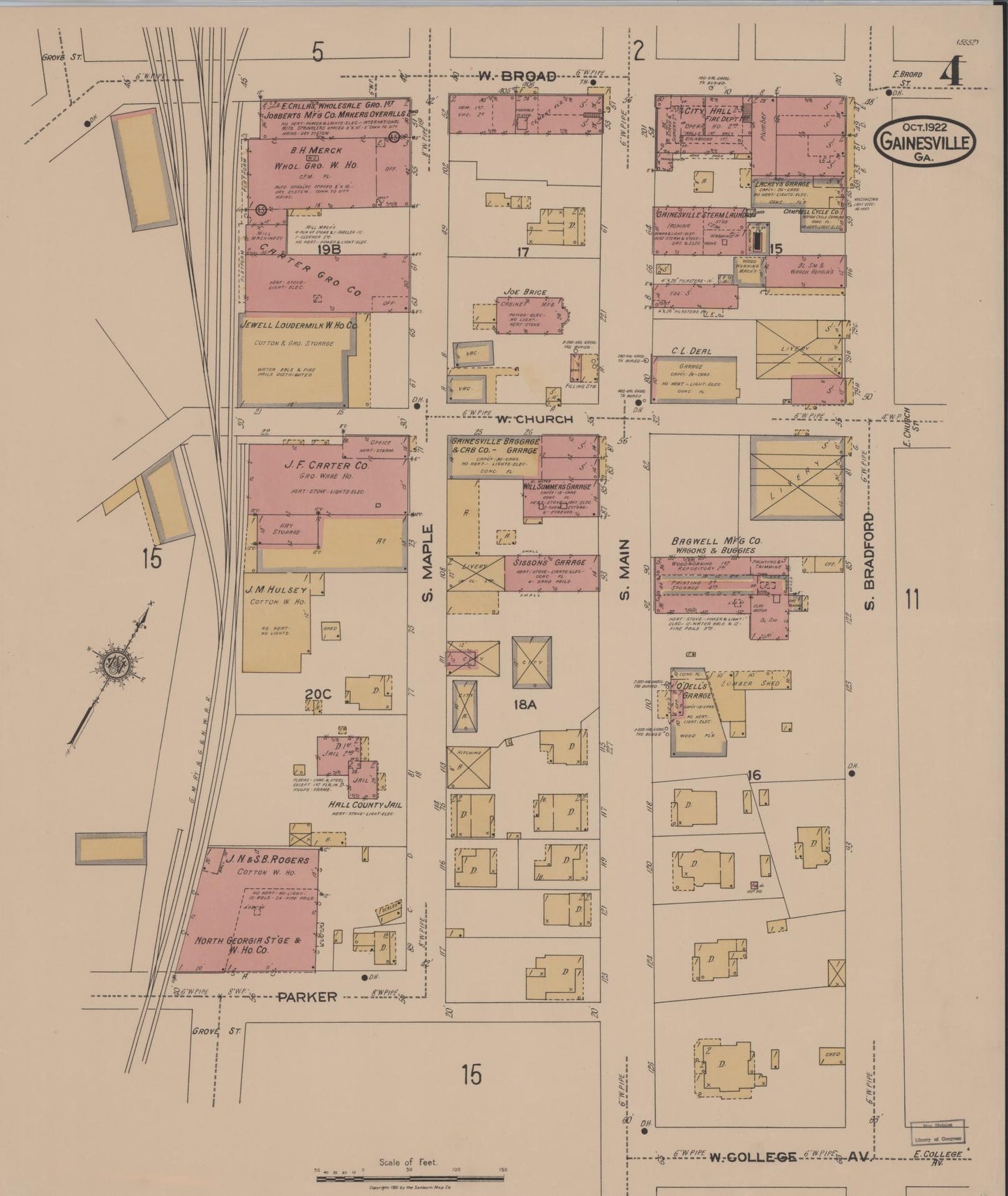 Sanborn Fire Insurance Map from Gainesville, Hall County, Georgia (1922), Sheet #0004 - Complete Map Set gallery image, historic Sanborn map, vintage wall art, Georgia Georgia