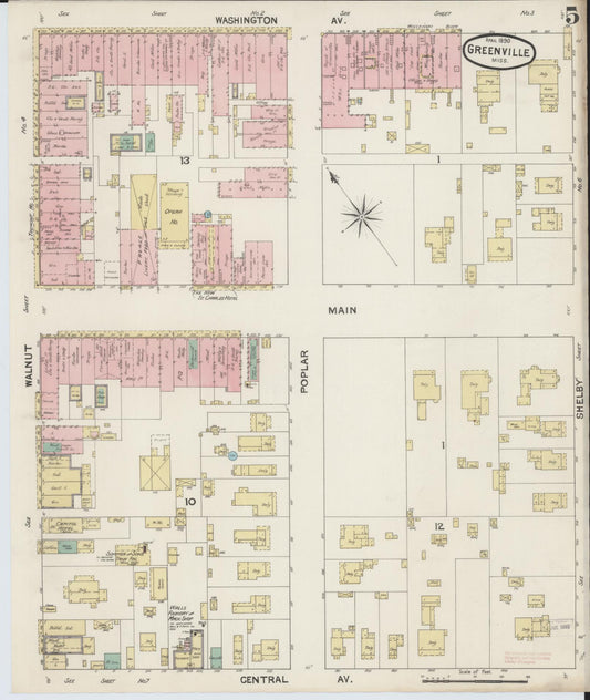 Sanborn Fire Insurance Map from Greenville, Washington County, Mississippi (1890), Sheet #0005 - Historic Sanborn Fire Insurance Map Print, vintage old map wall art, antique decor, genealogy gift, Mississippi Mississippi map