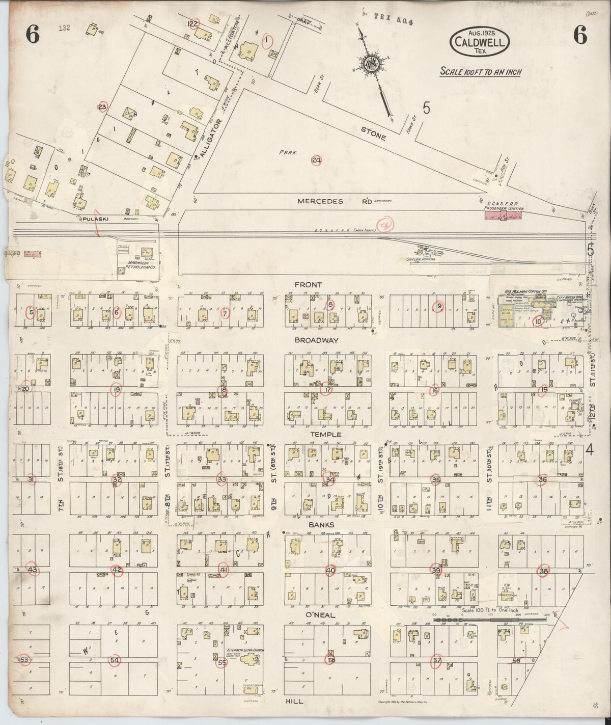 Sanborn Fire Insurance Map from Caldwell, Burleson County, Texas (1943), Sheet #0006 - Historic Sanborn Fire Insurance Map Print, vintage old map wall art, antique decor, genealogy gift, Texas Texas map