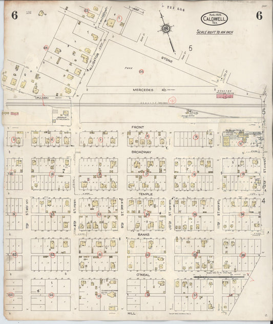 Sanborn Fire Insurance Map from Caldwell, Burleson County, Texas (1943), Sheet #0006 - Historic Sanborn Fire Insurance Map Print, vintage old map wall art, antique decor, genealogy gift, Texas Texas map