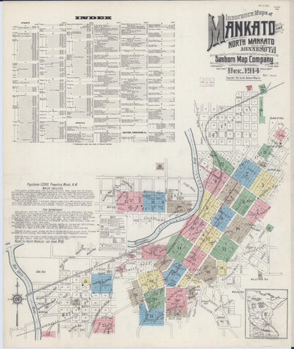 Sanborn Fire Insurance Map from Mankato, Blue Earth County, Minnesota (1914), Sheet #0001 - Complete Map Set gallery image, historic Sanborn map, vintage wall art, Minnesota Minnesota