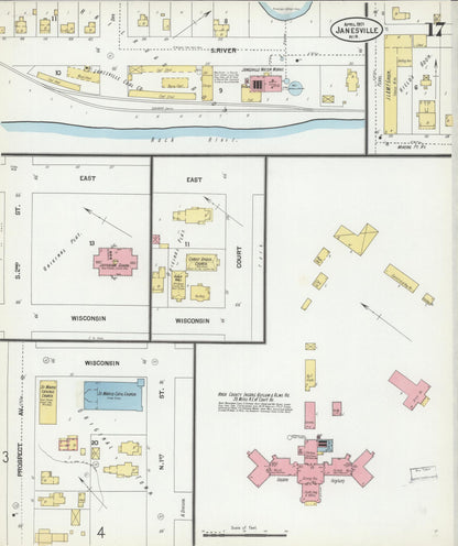 Sanborn Fire Insurance Map from Janesville, Rock County, Wisconsin (1901), Sheet #0017 - Complete Map Set gallery image, historic Sanborn map, vintage wall art, Wisconsin Wisconsin