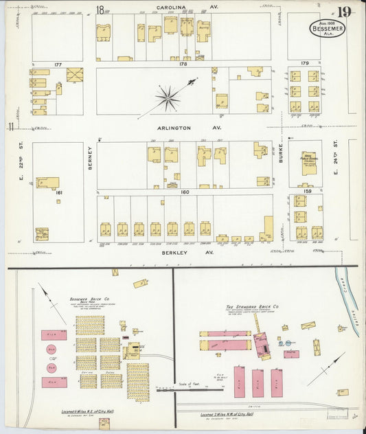 Sanborn Fire Insurance Map from Bessemer, Jefferson County, Alabama (1908), Sheet #0019 - Historic Sanborn Fire Insurance Map Print, vintage old map wall art, antique decor, genealogy gift, Alabama Alabama map
