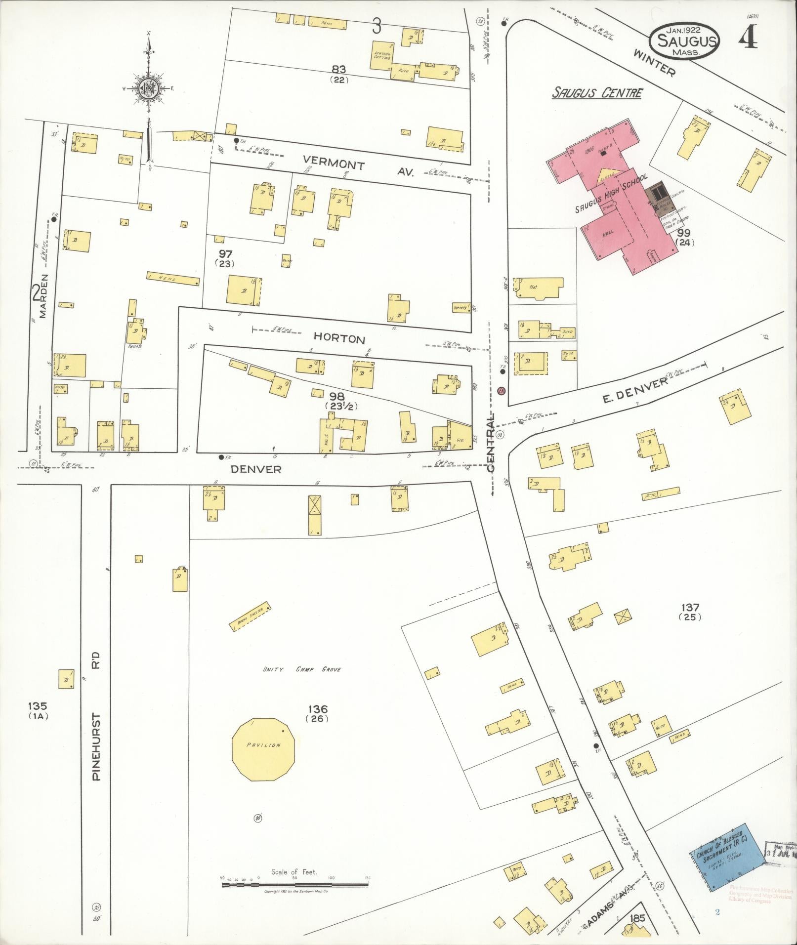Sanborn Fire Insurance Map from Saugus, Essex County, Massachusetts (1922), Sheet #0004 - Historic Sanborn Fire Insurance Map Print, vintage old map wall art, antique decor, genealogy gift, Massachusetts Massachusetts map
