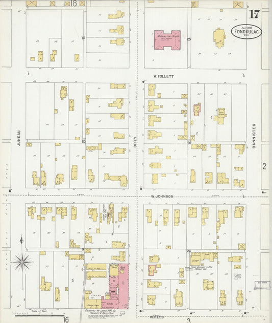 Sanborn Fire Insurance Map from Fond du Lac, Fond du Lac County, Wisconsin (1898), Sheet #0017 - Historic Sanborn Fire Insurance Map Print, vintage old map wall art, antique decor, genealogy gift, Wisconsin Wisconsin map