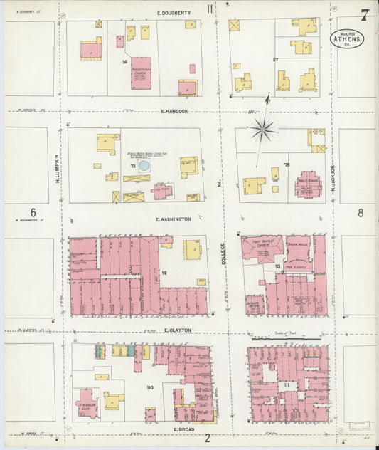 Sanborn Fire Insurance Map from Athens, Clarke County, Georgia (1903), Sheet #0007 - Historic Sanborn Fire Insurance Map Print, vintage old map wall art, antique decor, genealogy gift, Georgia Georgia map