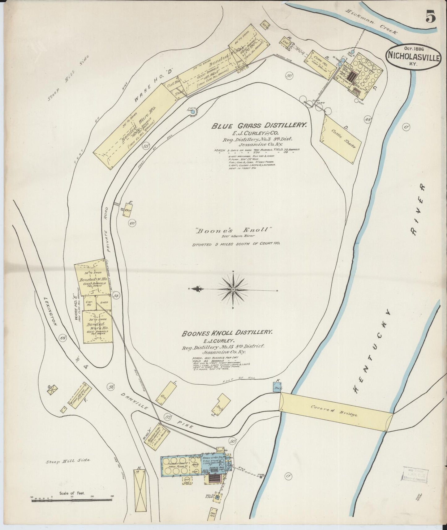 Sanborn Fire Insurance Map from Nicholasville, Jessamine County, Kentucky (1886), Sheet #0005 - Historic Sanborn Fire Insurance Map Print, vintage old map wall art, antique decor, genealogy gift, Kentucky Kentucky map