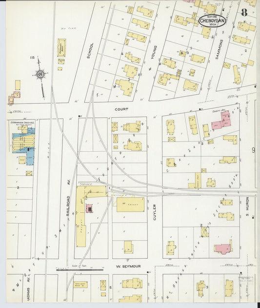 Sanborn Fire Insurance Map from Cheboygan, Cheboygan County, Michigan (1915), Sheet #0008 - Historic Sanborn Fire Insurance Map Print, vintage old map wall art, antique decor, genealogy gift, Michigan Michigan map
