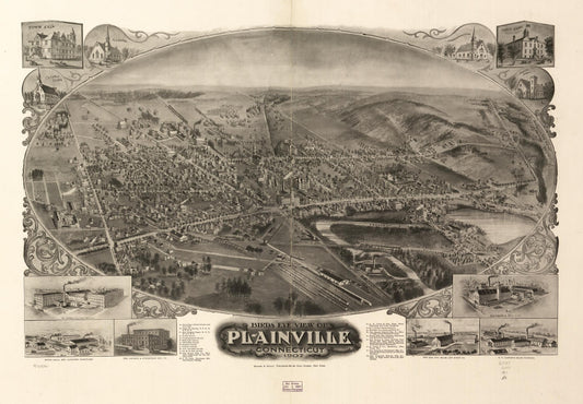 Bird's eye view of Plainville, Connecticut 1907. (1907) – Historic Bird’s-Eye View Panorama Print