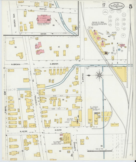 Sanborn Fire Insurance Map from Titusville, Crawford County, Pennsylvania (1904), Sheet #0005 - Historic Sanborn Fire Insurance Map Print, vintage old map wall art, antique decor, genealogy gift, Pennsylvania Pennsylvania map