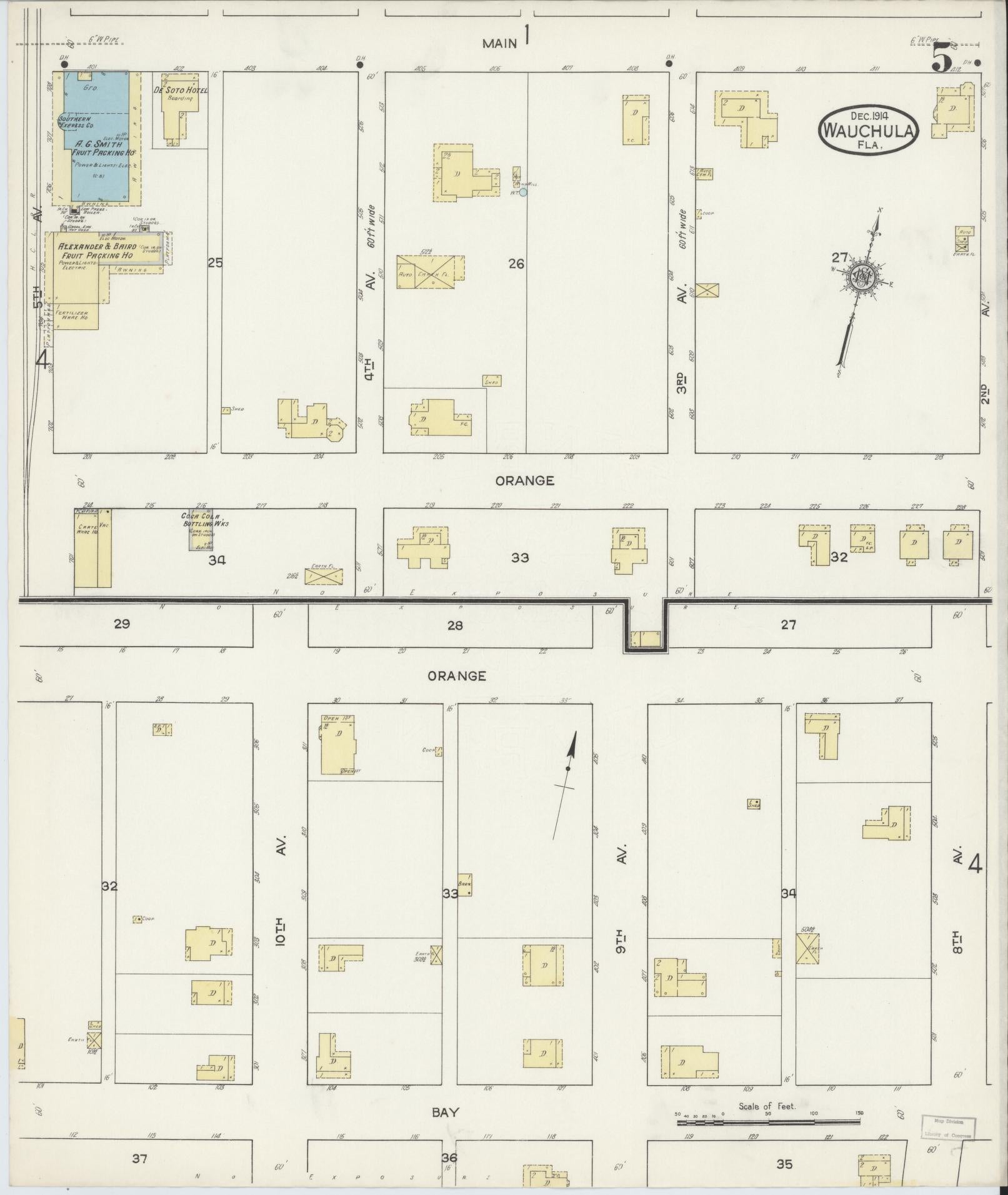 Sanborn Fire Insurance Map from Wauchula, Hardee County, Florida (1914), Sheet #0005 - Historic Sanborn Fire Insurance Map Print, vintage old map wall art, antique decor, genealogy gift, Florida Florida map
