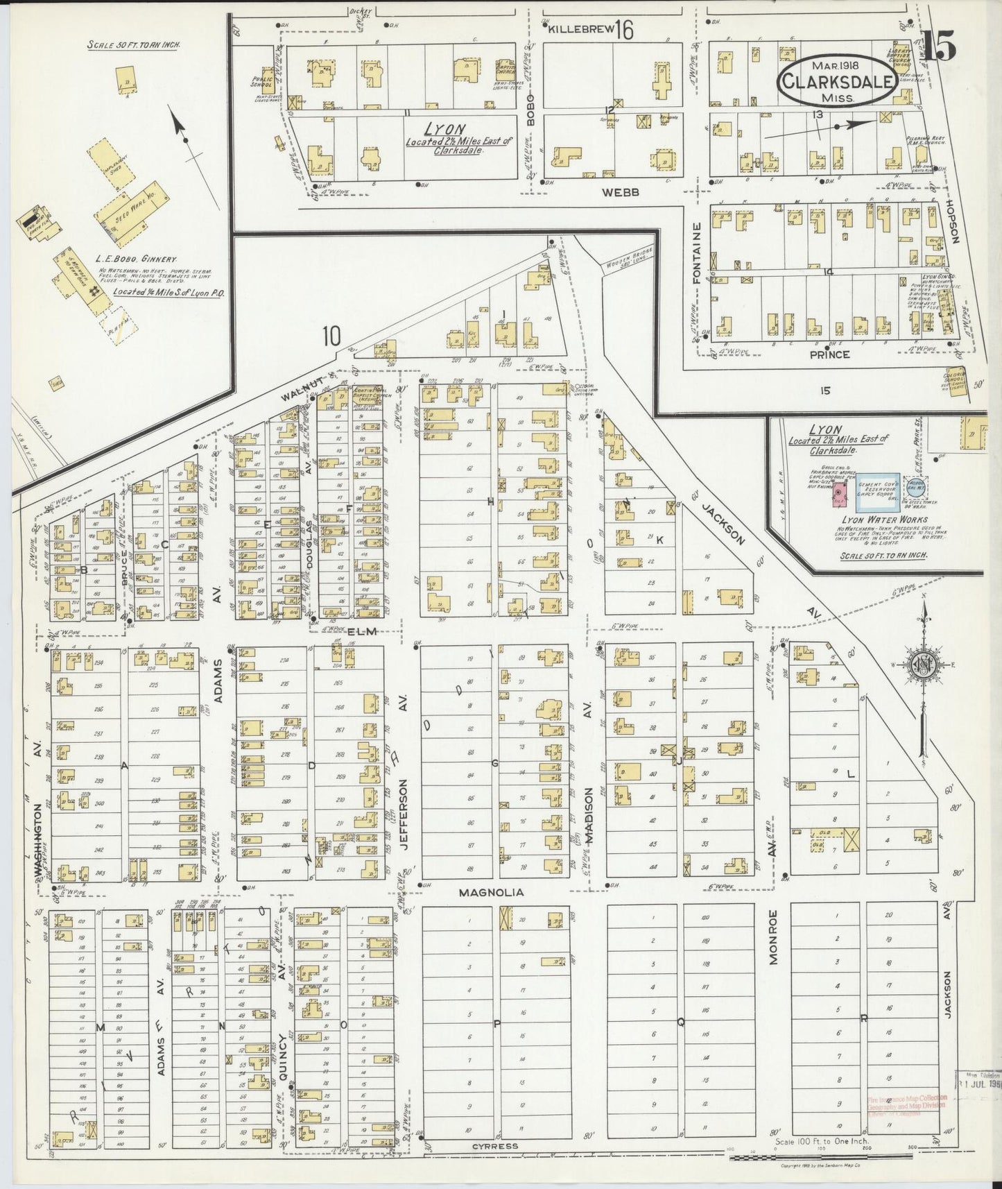 Sanborn Fire Insurance Map from Clarksdale, Coahoma County, Mississippi (1918), Sheet #0015 - Complete Map Set gallery image, historic Sanborn map, vintage wall art, Mississippi Mississippi