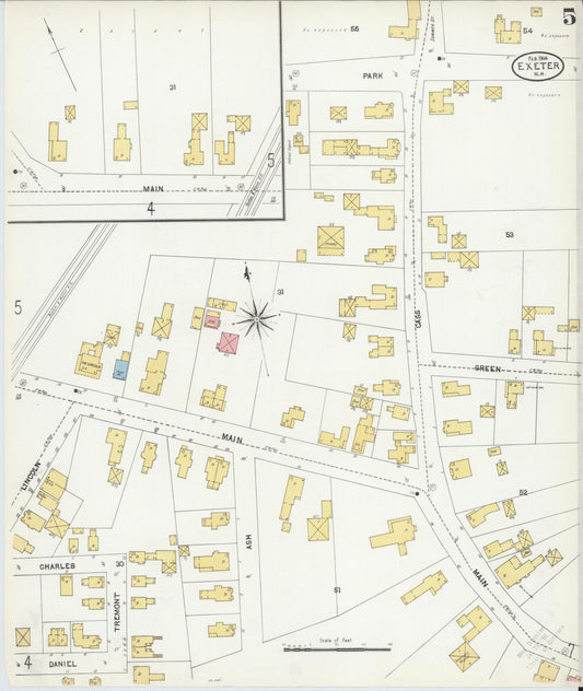 Sanborn Fire Insurance Map from Exeter, Rockingham  County, New Hampshire (1904), Sheet #0005 - Historic Sanborn Fire Insurance Map Print, vintage old map wall art, antique decor, genealogy gift, New Hampshire New Hampshire map