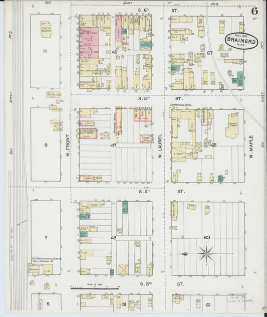 Sanborn Fire Insurance Map from Brainerd, Crow Wing County, Minnesota (1889), Sheet #0006 - Historic Sanborn Fire Insurance Map Print, vintage old map wall art, antique decor, genealogy gift, Minnesota Minnesota map